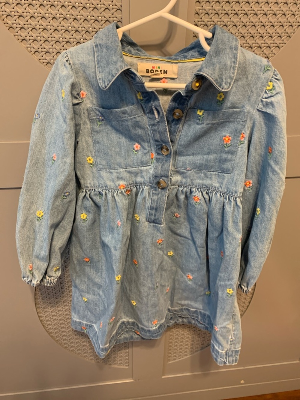 Mini Boden Light Blue Embroidered Denim Tunic Jacket